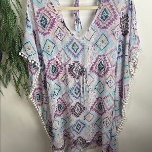 Miken Purple and Blue Swim Coverup with Geometric Design
